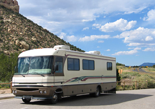 Large Motorhome Driving on Highway